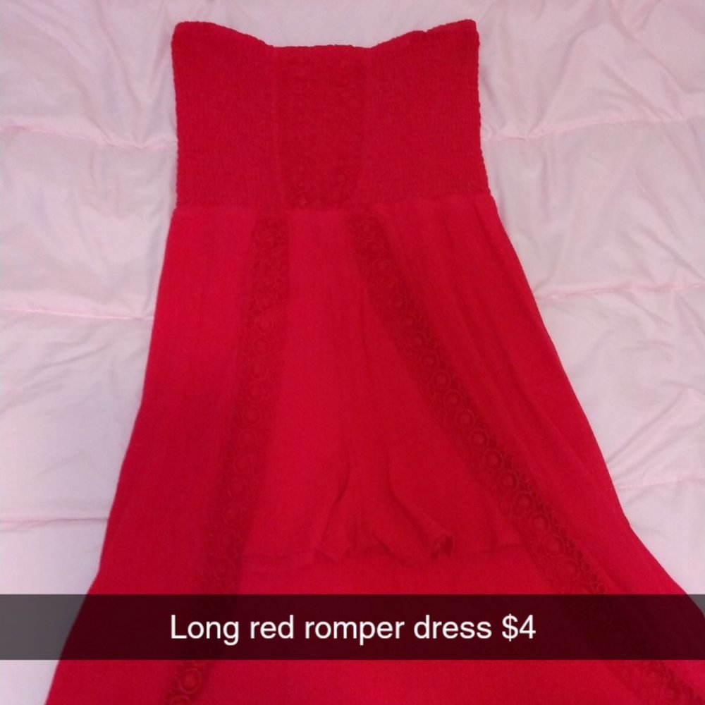 Red long romper dress